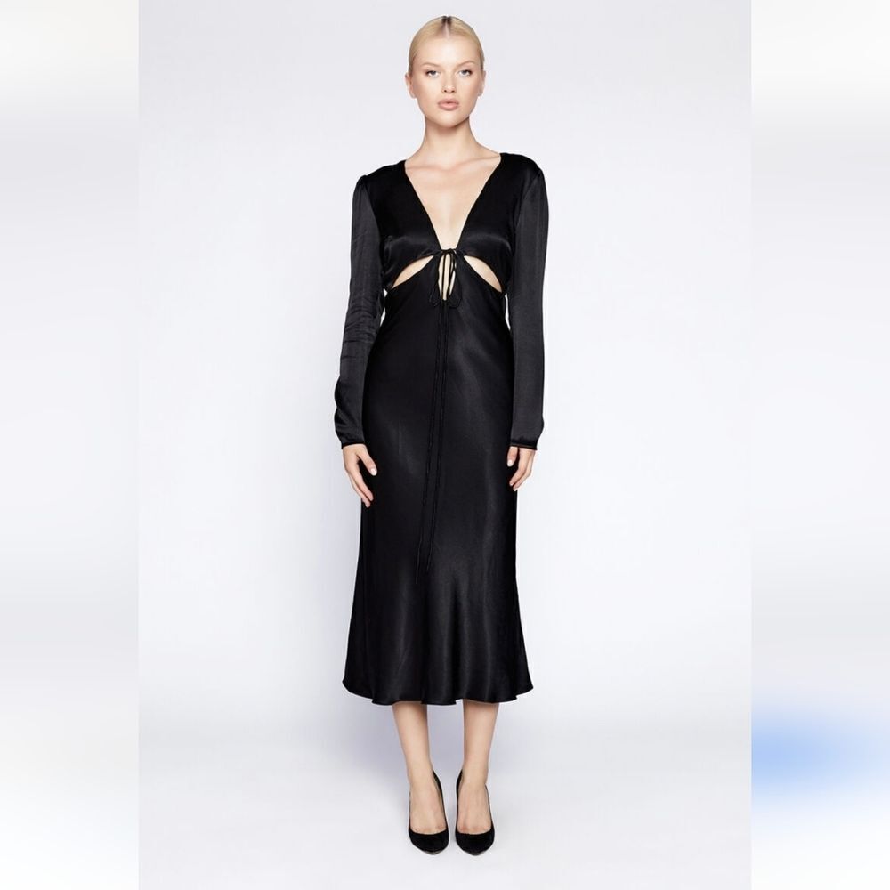 Bardot Denver Cut-out Satin Midi Dress In Black Size Medium